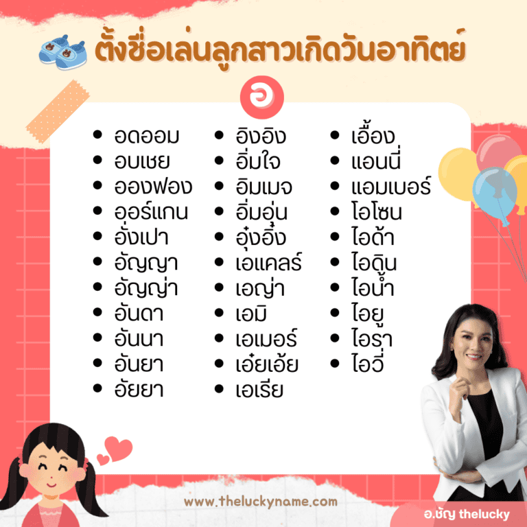 ตั้งชื่อลูกสาววันอาทิตย์ อักษร อ